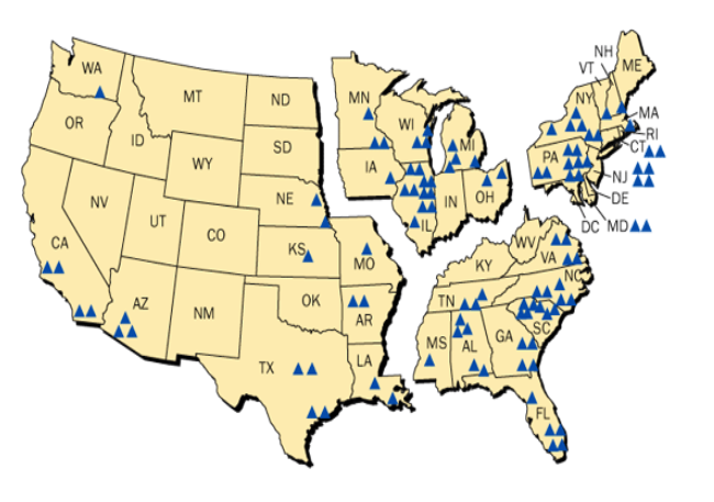 Figure 2. Distribution of U.S. Nuclear Power Plants in Operation Today