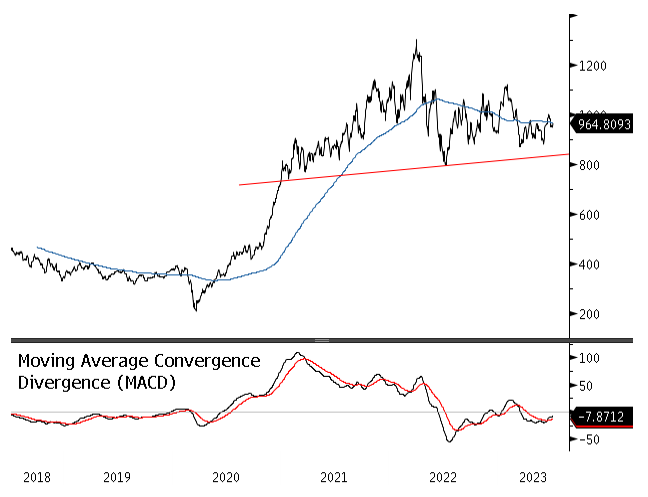 Figure 1 - Nasdaq Sprott Energy Transition Index w/ 200ma: Continuing Consolidation